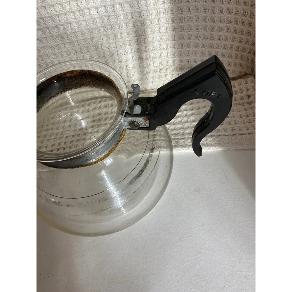 Vintage Cory Glass Vacuum Siphon Coffee Maker Set Clear Black Silver Striped